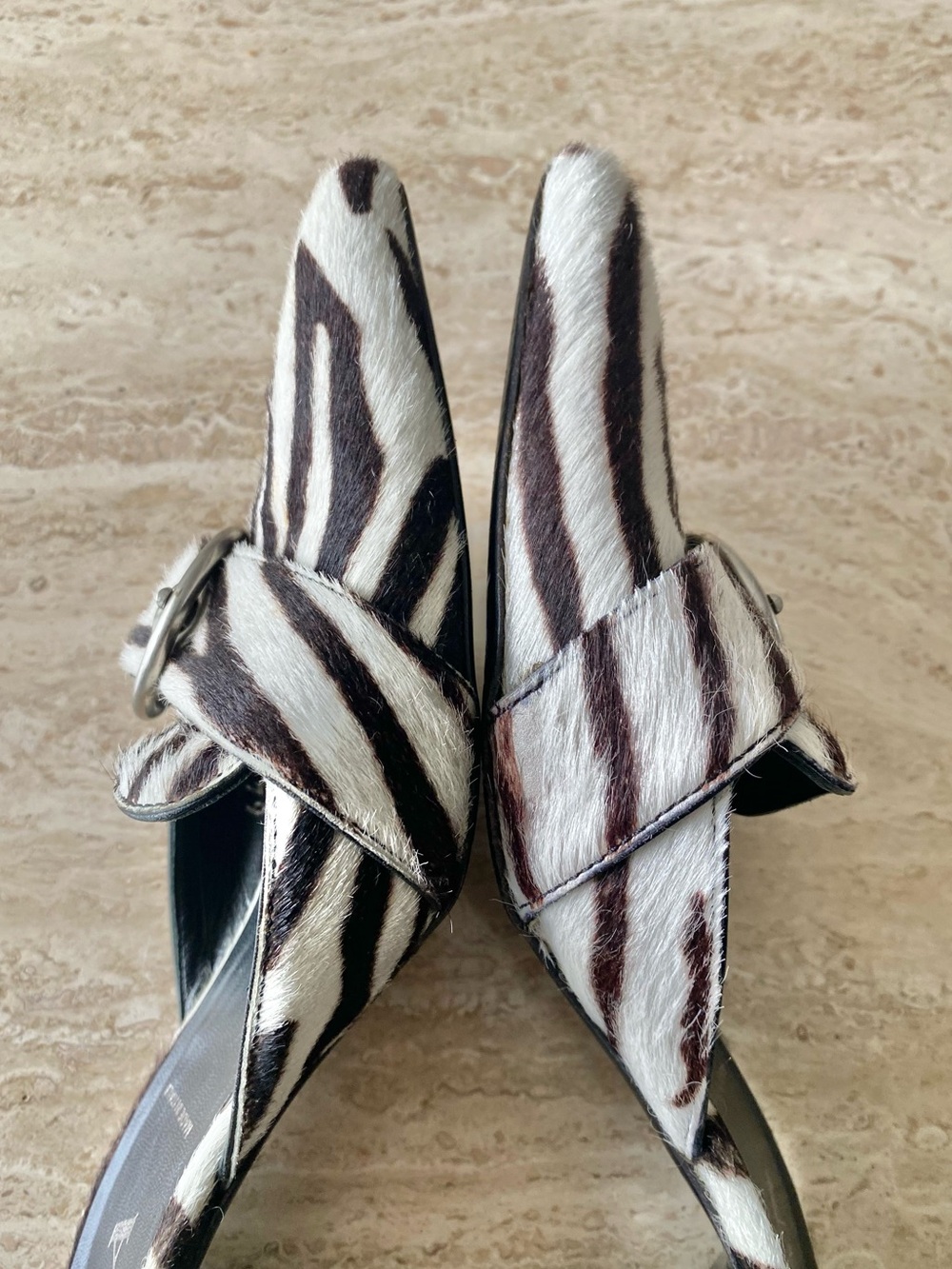 Vintage Prada Zebra Pony Hair Buckle Mule Heels - Picture 7 of 10